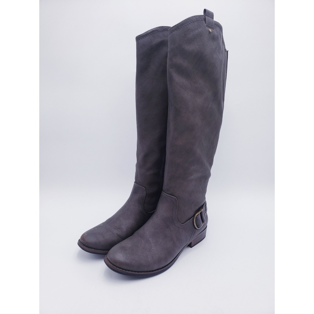 G.H. Bass Adrina Riding Boots Grey Faux‎ Leather Extended Calf Tall Buckle 7.5